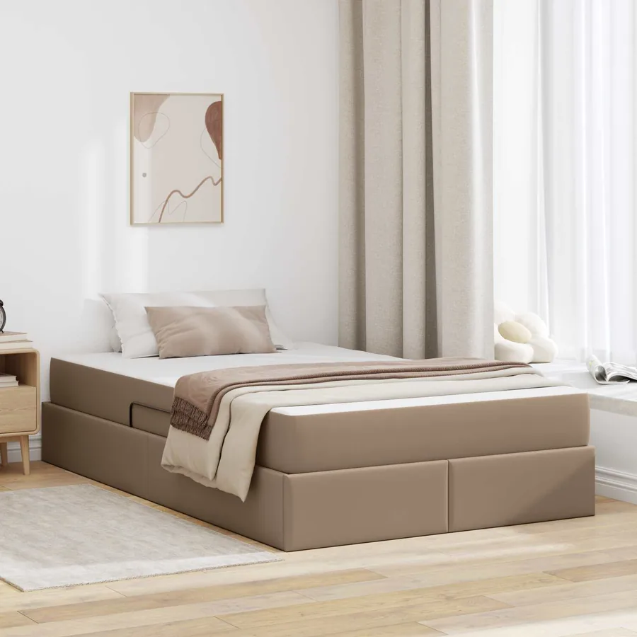 Lit avec rangement et matelas 2 pcs Cappuccino Cuir