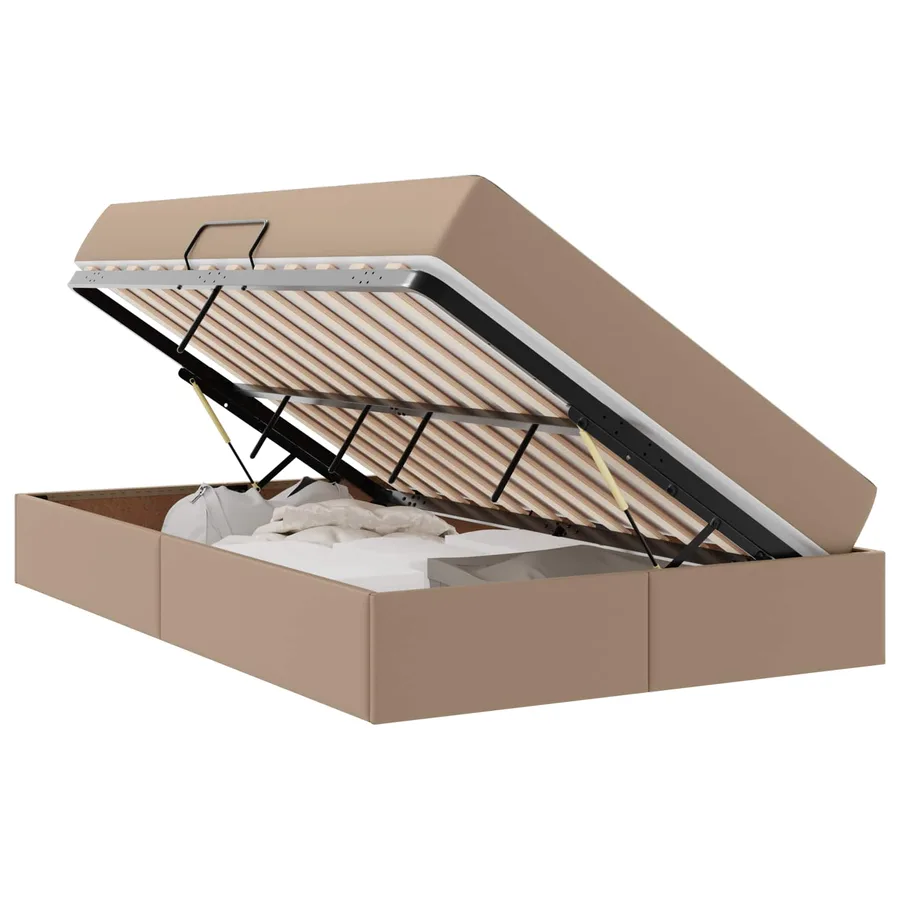 Lit avec rangement et matelas 2 pcs Cappuccino Cuir - 2