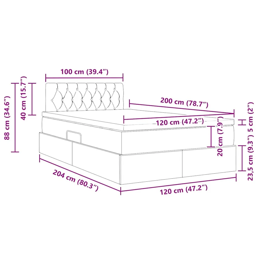 Lit de Rangement avec matelas Noir 120 x 200 cm Velours - 16