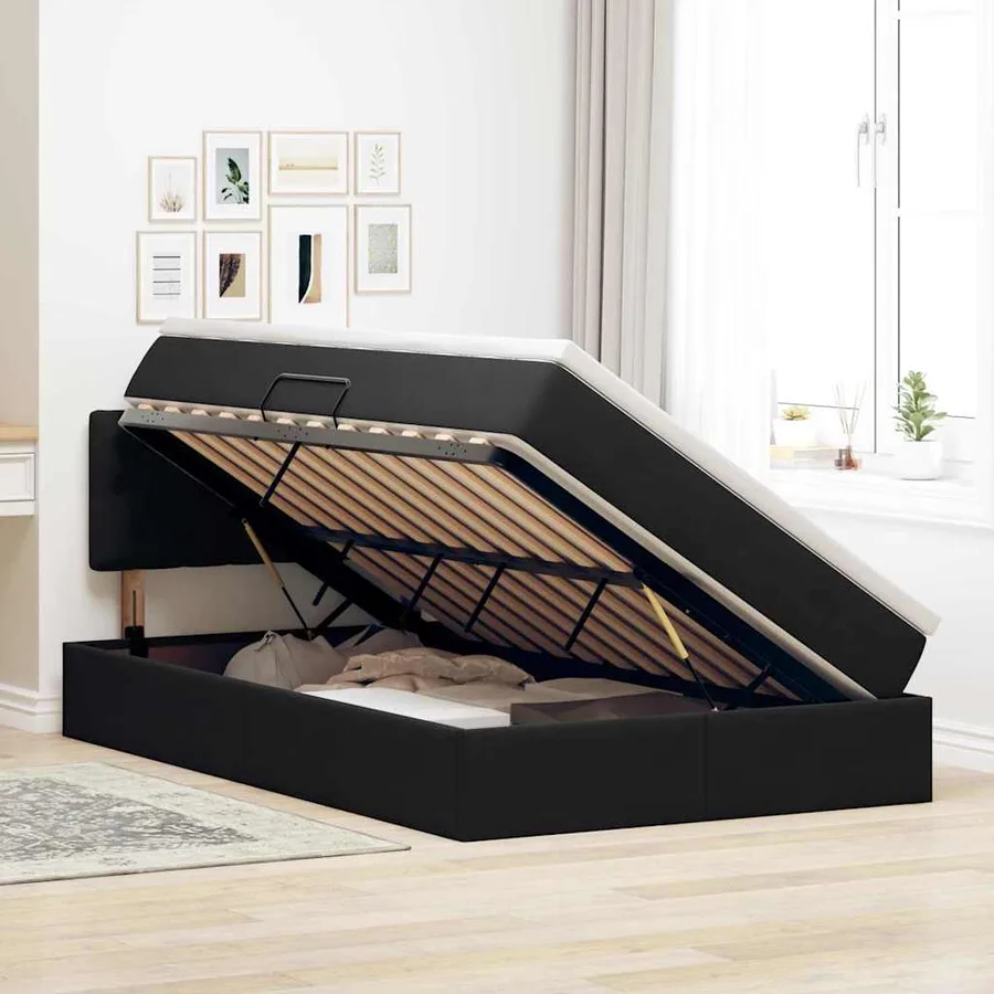 Lit de Rangement avec matelas Noir 120 x 200 cm Velours - 4