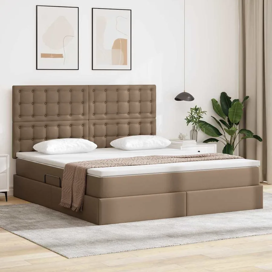 Lit avec rangement et LED Cappuccino 160 x 200 cm Simili cuir