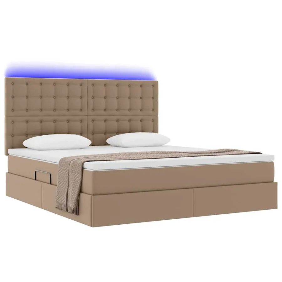 Lit avec rangement et LED Cappuccino 160 x 200 cm Simili cuir - 3