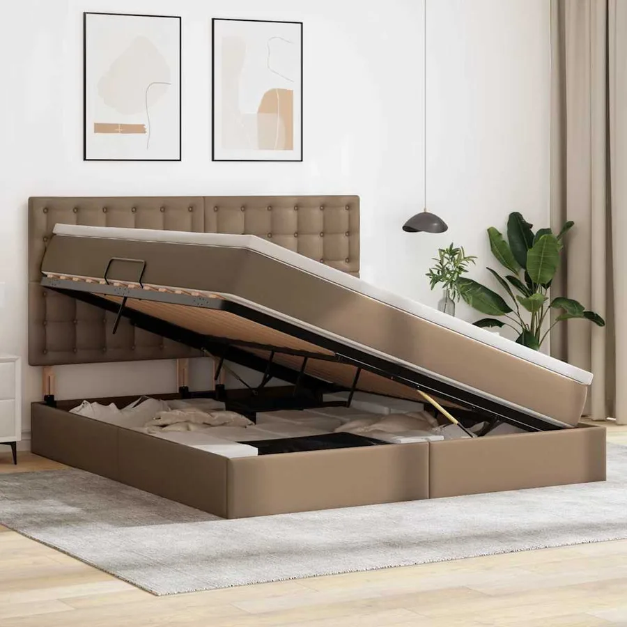 Lit avec rangement et LED Cappuccino 160 x 200 cm Simili cuir - 4