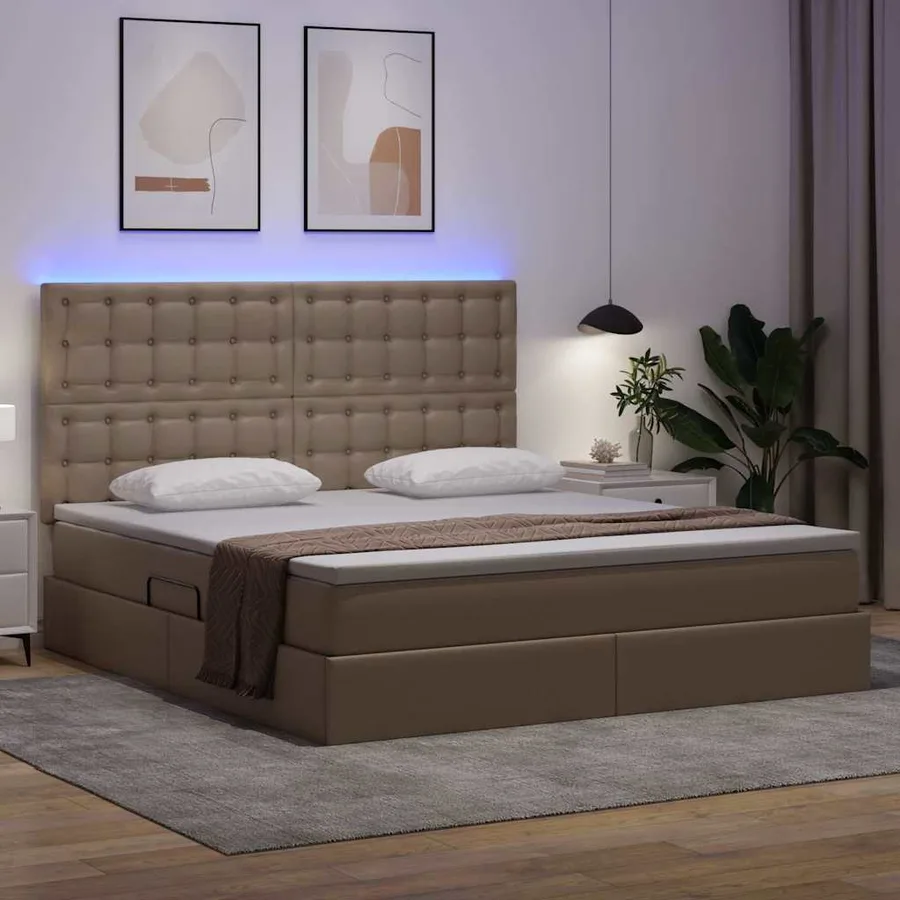 Lit avec rangement et LED Cappuccino 160 x 200 cm Simili cuir - 5
