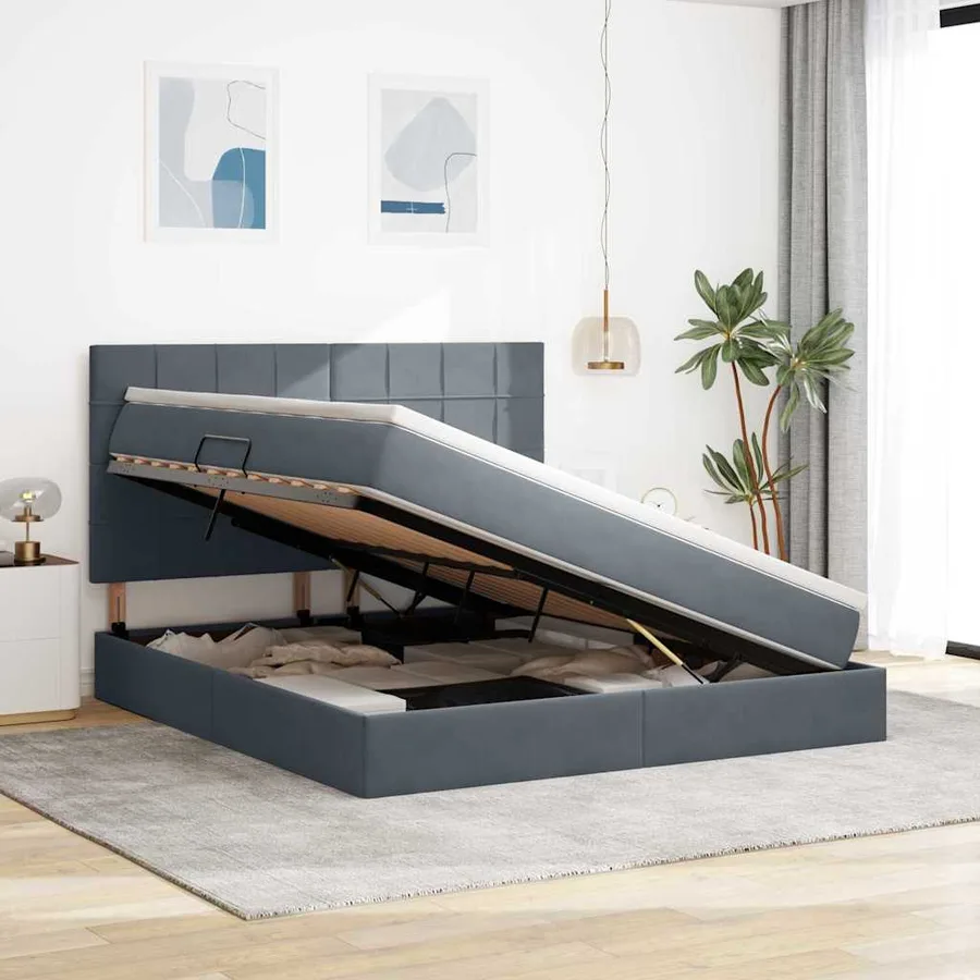 Lit de rangement LED avec matelas Gris foncé 160 x 200 cm - 4