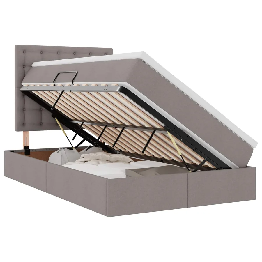 Lit avec rangement et matelas Taupe 120 x 190 cm tissu - 2