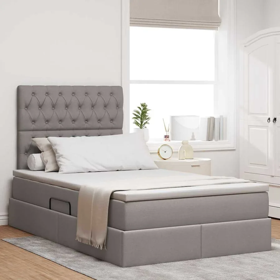 Lit de rangement LED avec matelas Taupe 120 x 190 cm Tissu