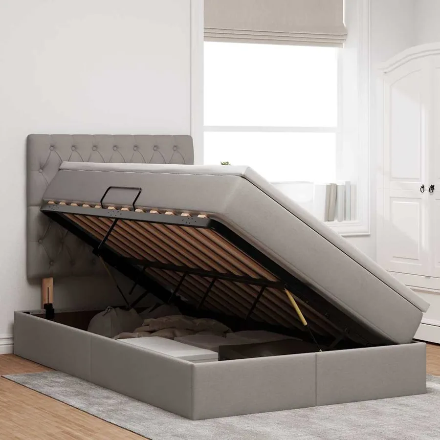 Lit de rangement LED avec matelas Taupe 120 x 190 cm Tissu - 4