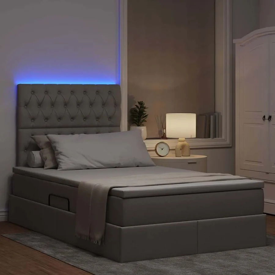 Lit de rangement LED avec matelas Taupe 120 x 190 cm Tissu - 5