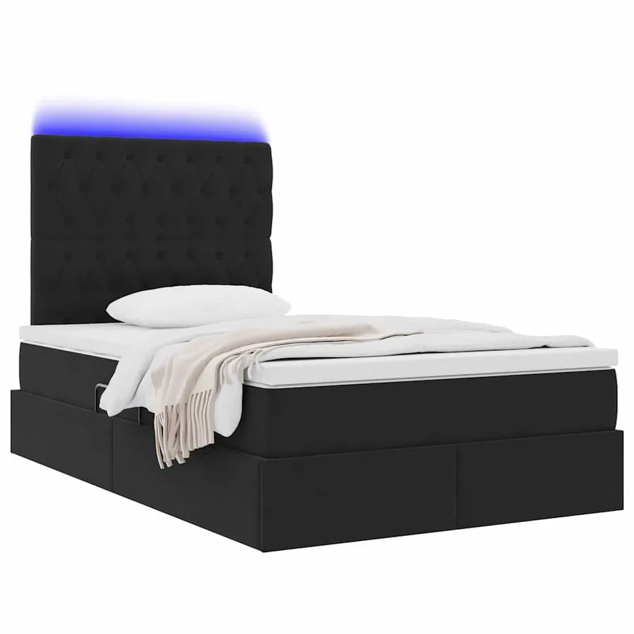 Lit de rangement LED avec matelas Noir 120 x 200 cm Velours - 3