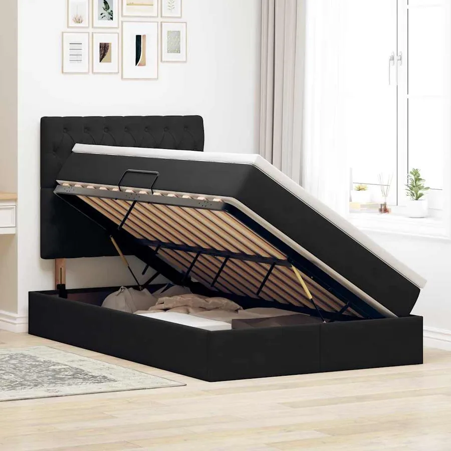 Lit de rangement LED avec matelas Noir 120 x 200 cm Velours - 4