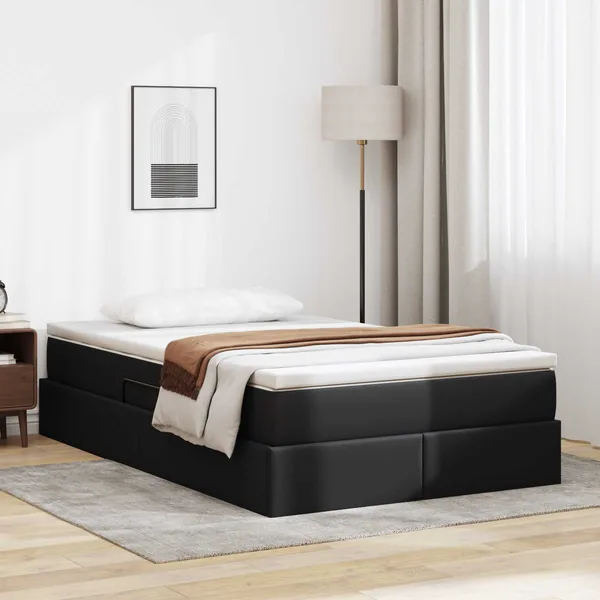 Lit avec rangement et matelas Noir 120 x 190 cm Simili cuir