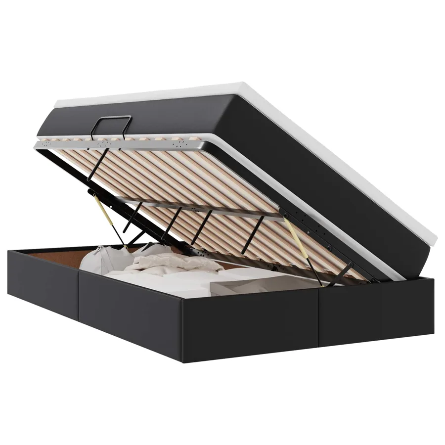 Lit avec rangement et matelas Noir 120 x 190 cm Simili cuir - 2