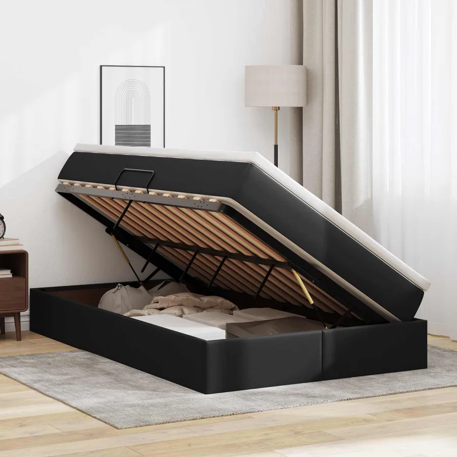 Lit avec rangement et matelas Noir 120 x 190 cm Simili cuir - 4