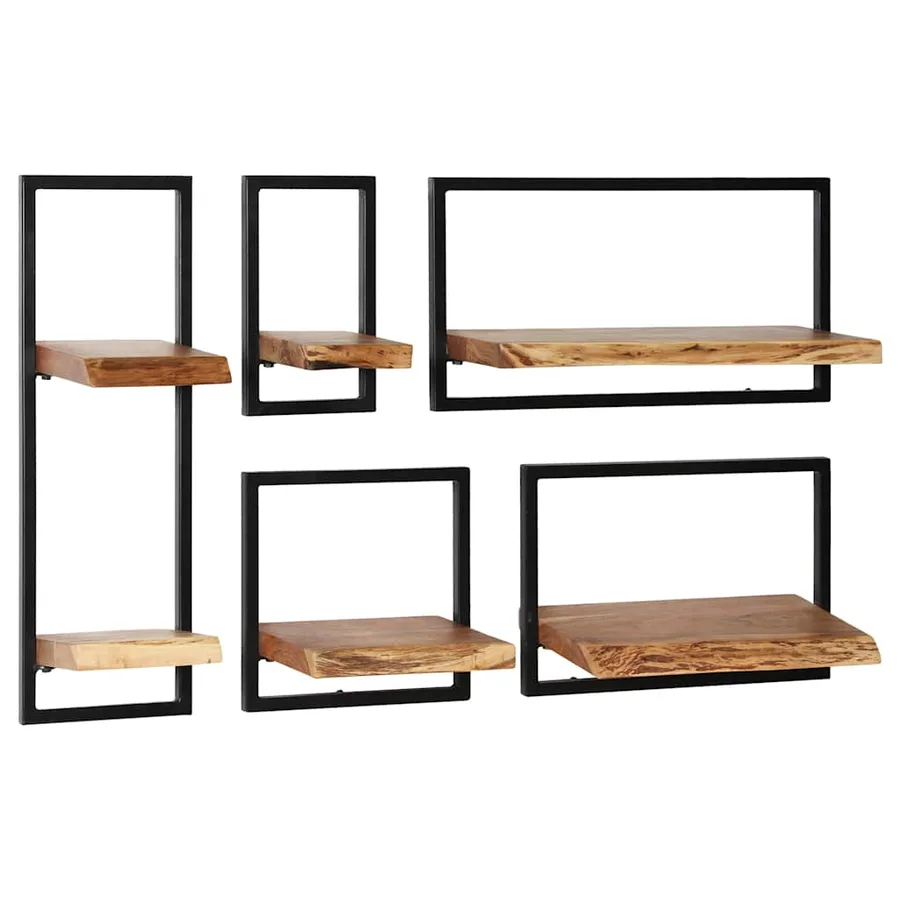 Wall shelf set 5 pcs Solid acacia wood and steel - 10