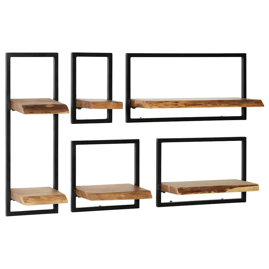 Set d'étagères murales 5 pcs Bois d'acacia massif et acier - 11
