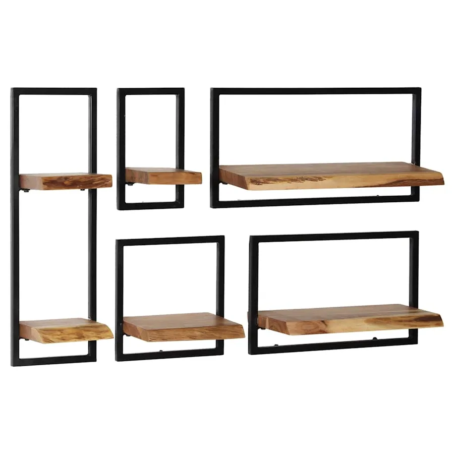 Set d'étagères murales 5 pcs Bois d'acacia massif et acier - 12