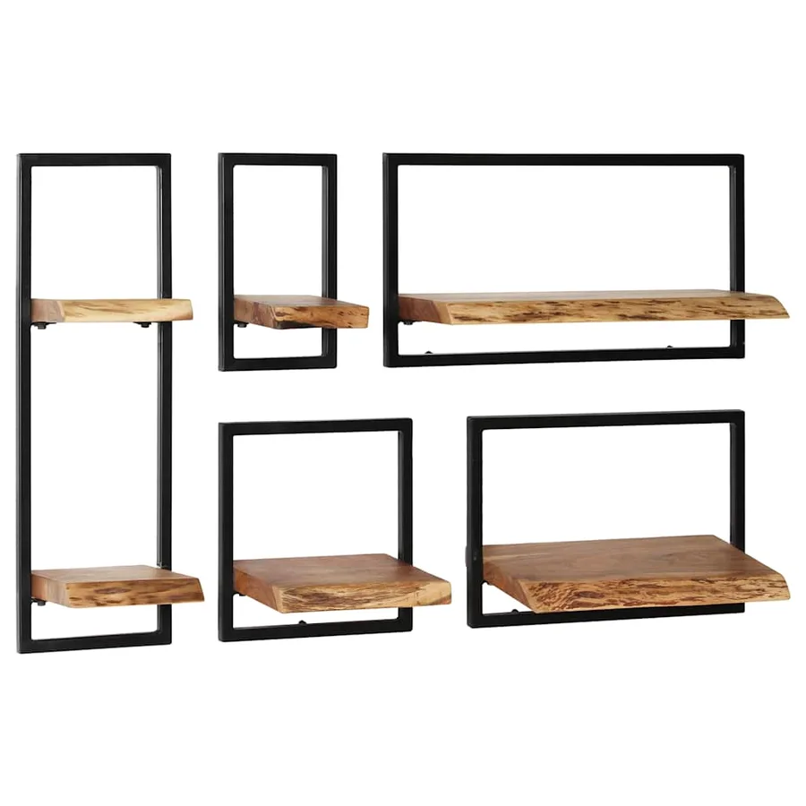 Wall shelf set 5 pcs Solid acacia wood and steel - 13
