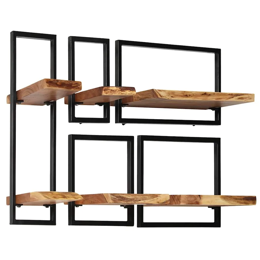 Wall shelf set 5 pcs Solid acacia wood and steel - 3