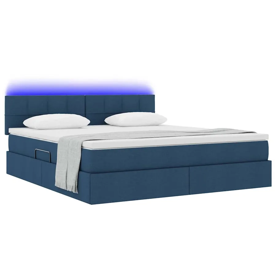 Lit de rangement LED avec matelas Bleu 160 x 200 cm Tissu - 3