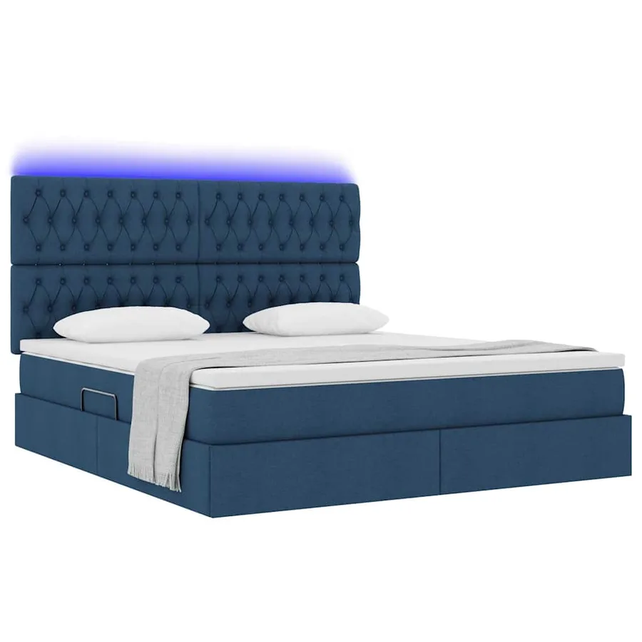 Lit de rangement LED avec matelas Bleu 160 x 200 cm Tissu - 3
