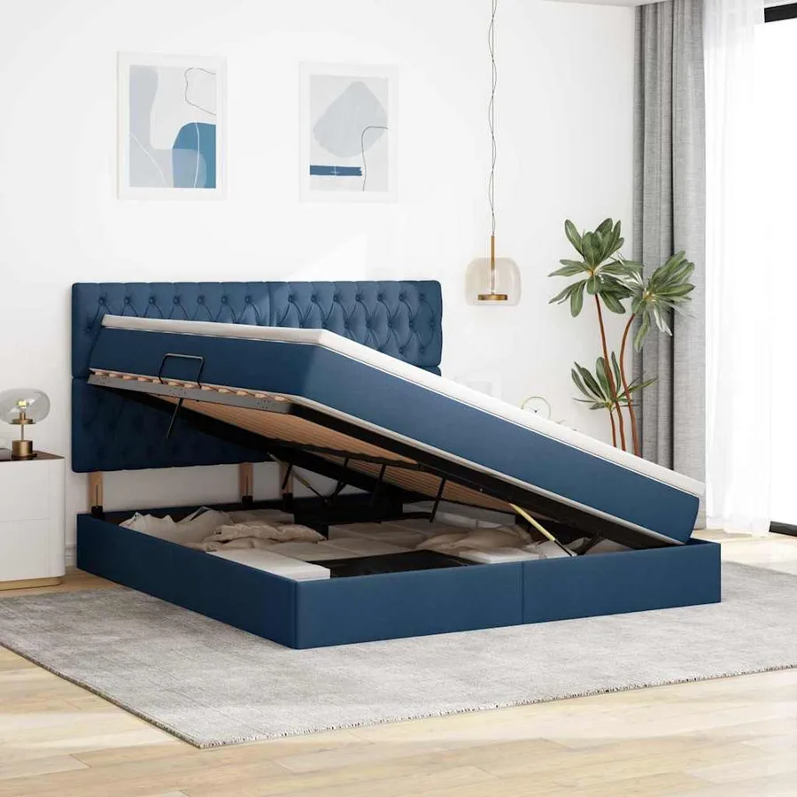 Lit de rangement LED avec matelas Bleu 160 x 200 cm Tissu - 4