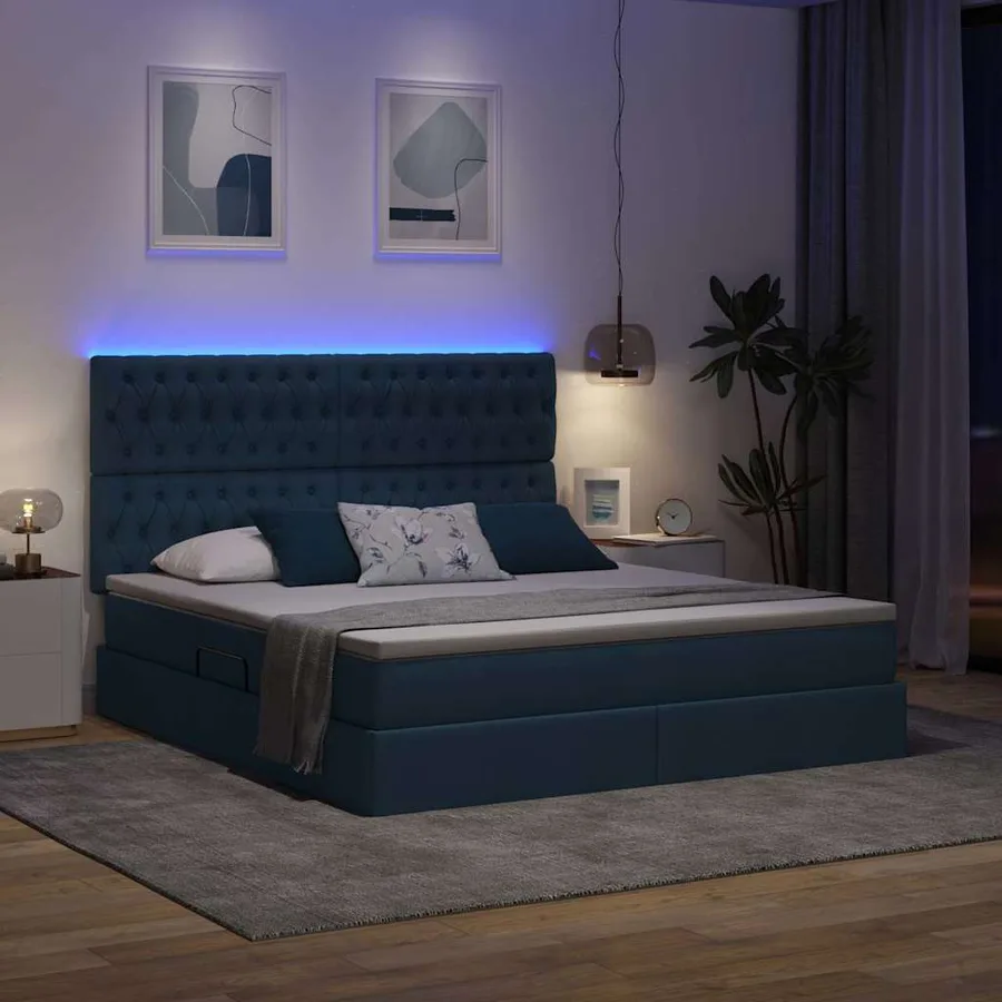 Lit de rangement LED avec matelas Bleu 160 x 200 cm Tissu - 5