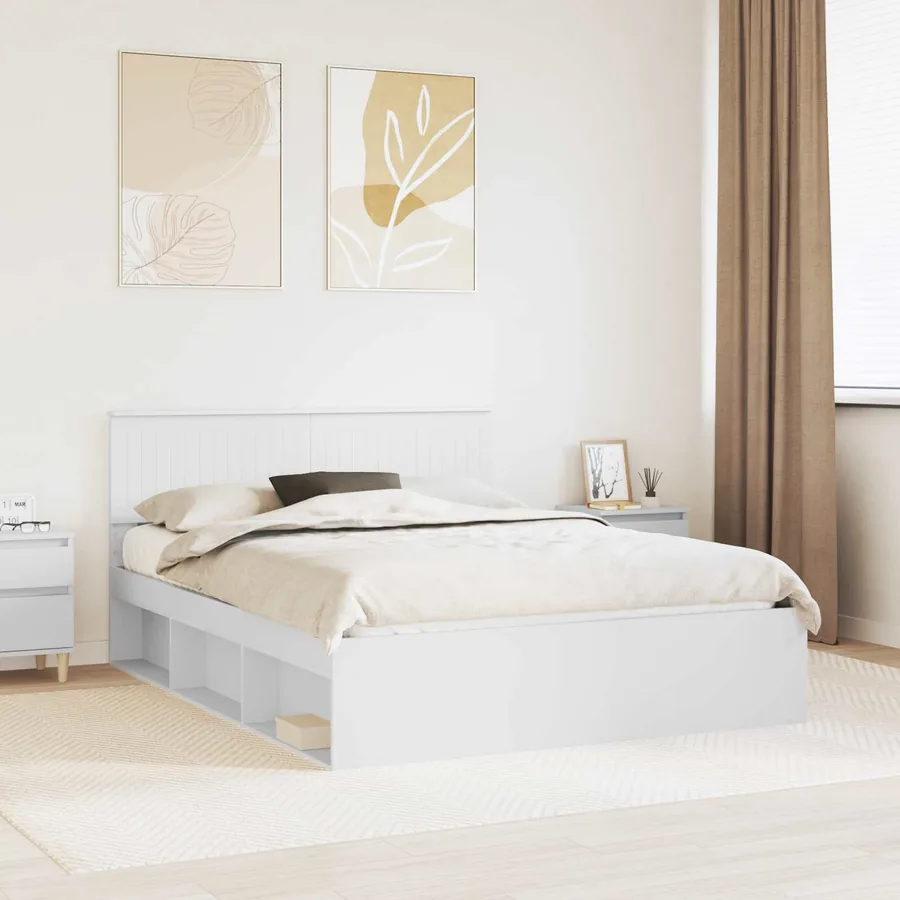 Cadre de lit avec tête de lit Blanc 150 x 200 cm Pin massif
