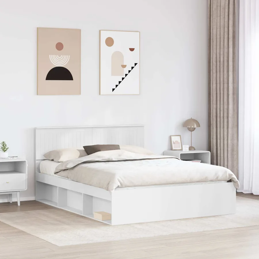 Cadre de lit avec tête de lit Blanc 150 x 200 cm Pin massif - 3