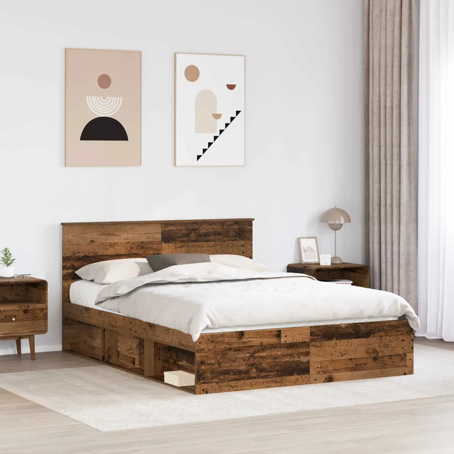 Cadre de lit Bois ancien 150 x 200 cm Pin massif - 3