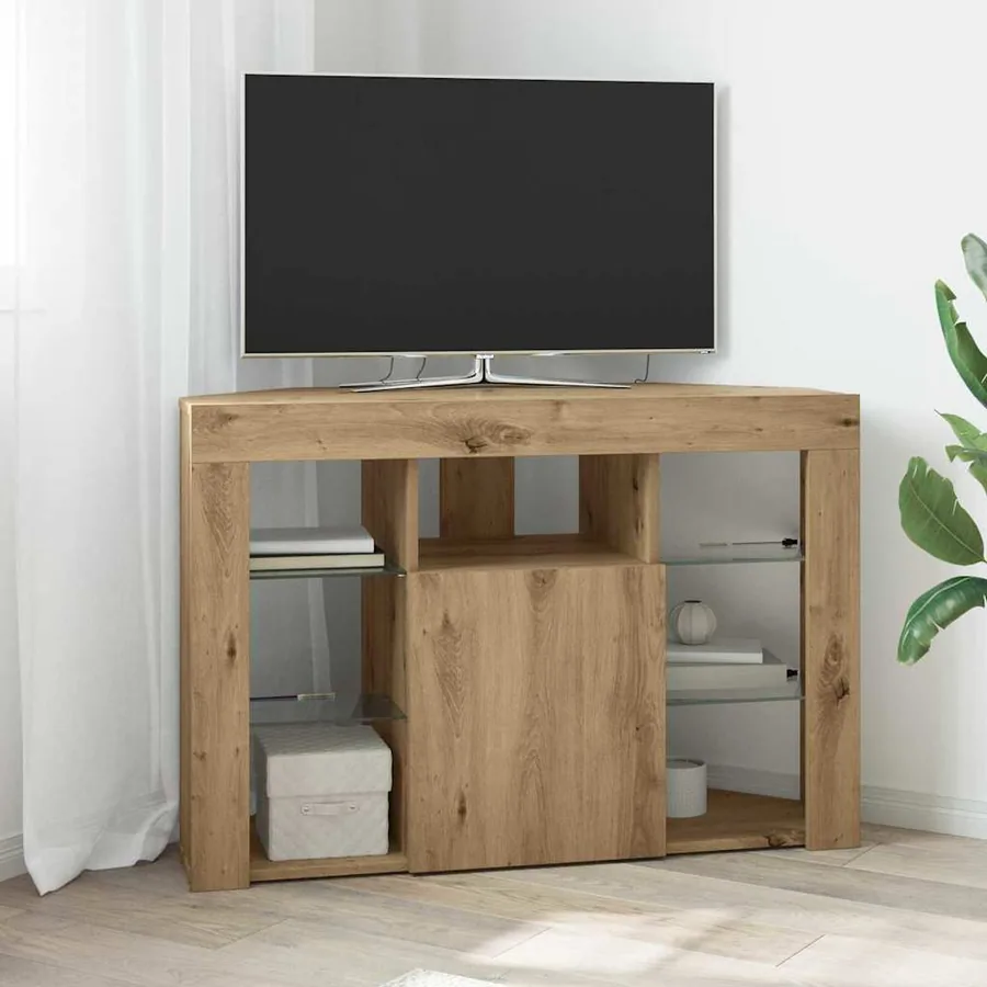 Meuble TV LED d'Angle 100x40x68cm Chêne artisanal