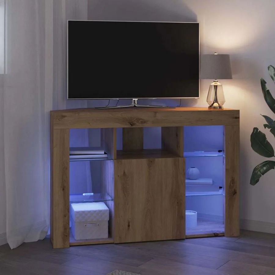 Meuble TV LED d'Angle 100x40x68cm Chêne artisanal - 5
