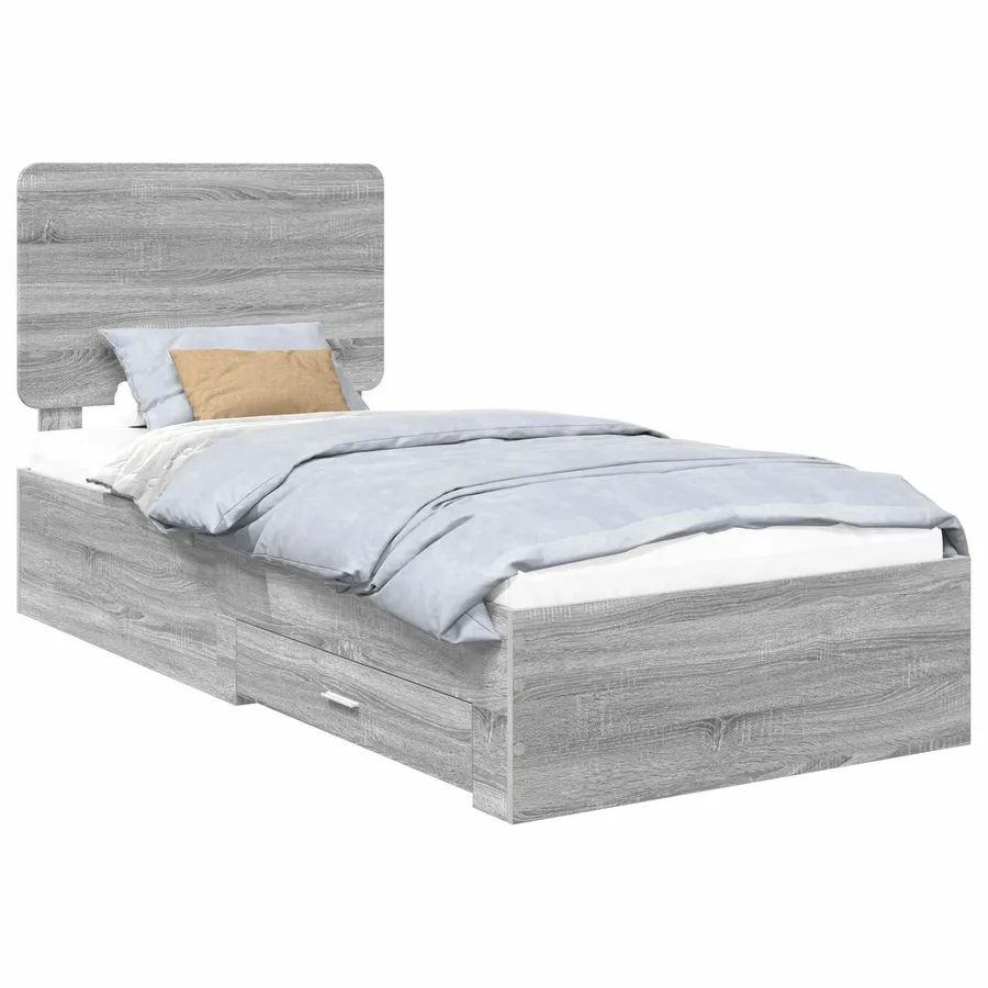 Cadre de lit Gris Sonoma 90 x 190 cm Bois d'ingénierie - 2