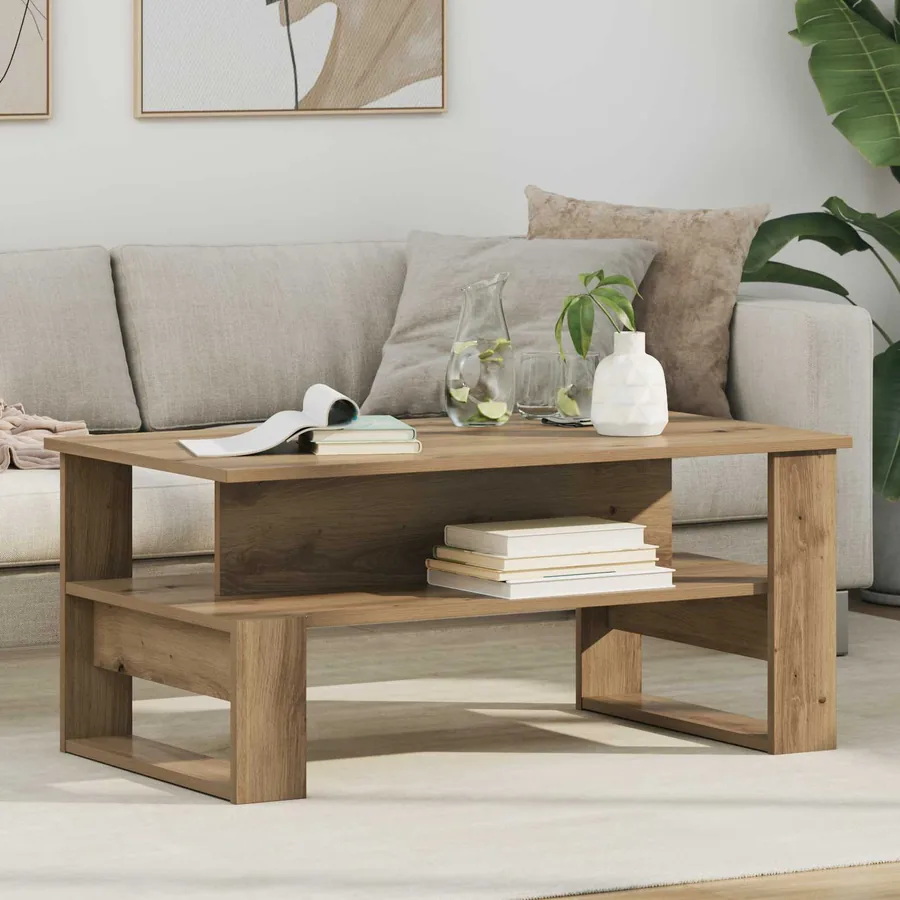 Table basse Chêne artisanal 90 x 50 x 40 cm Bois d'ingénierie