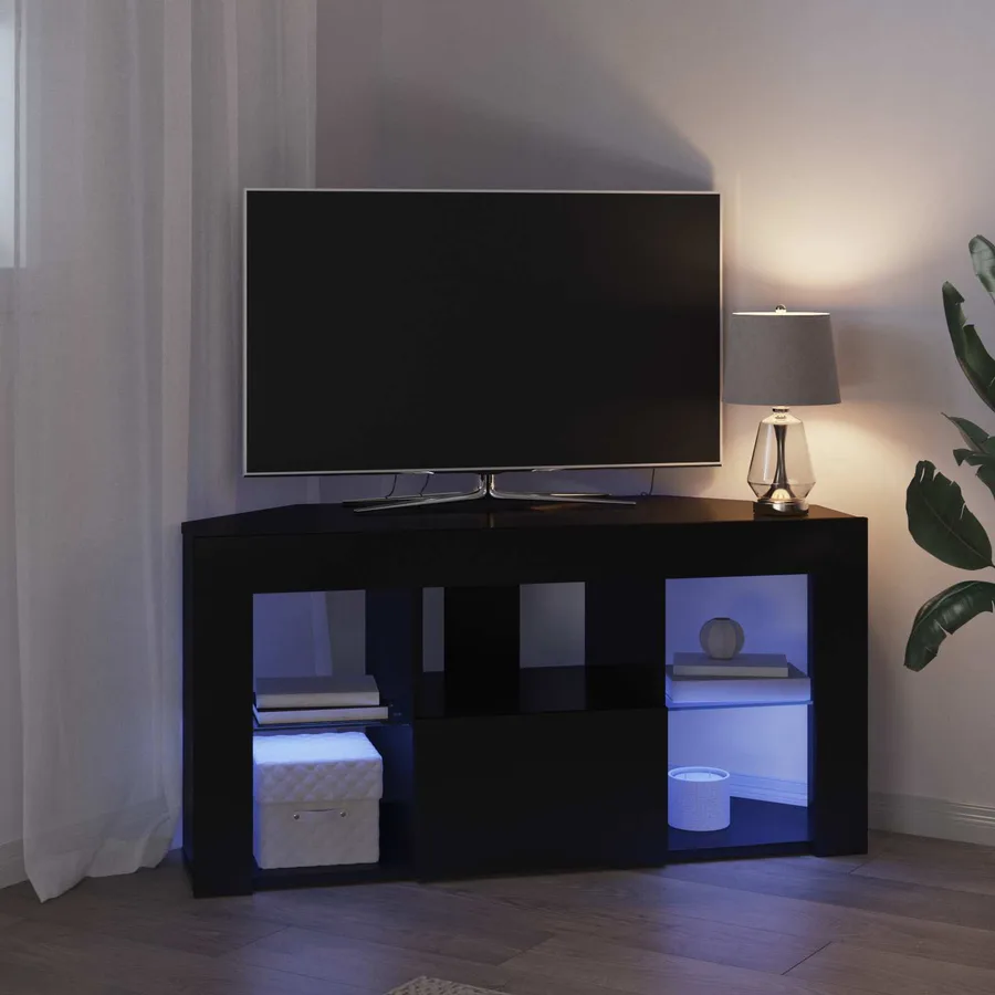 Meuble TV LED d'Angle Noir 100 x 40 x 50 cm Bois d'ingénierie - 5