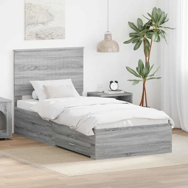 Cadre de lit Gris Sonoma 90 x 190 cm Bois d'ingénierie