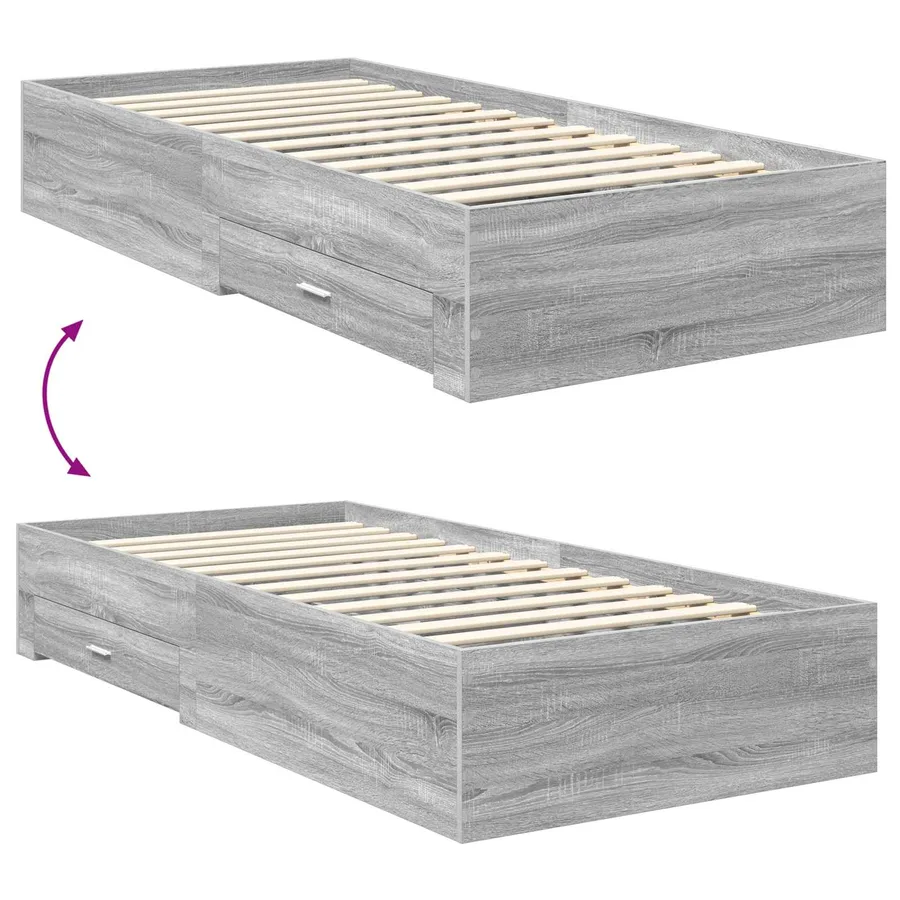 Cadre de lit Gris Sonoma 90 x 190 cm Bois d'ingénierie - 12