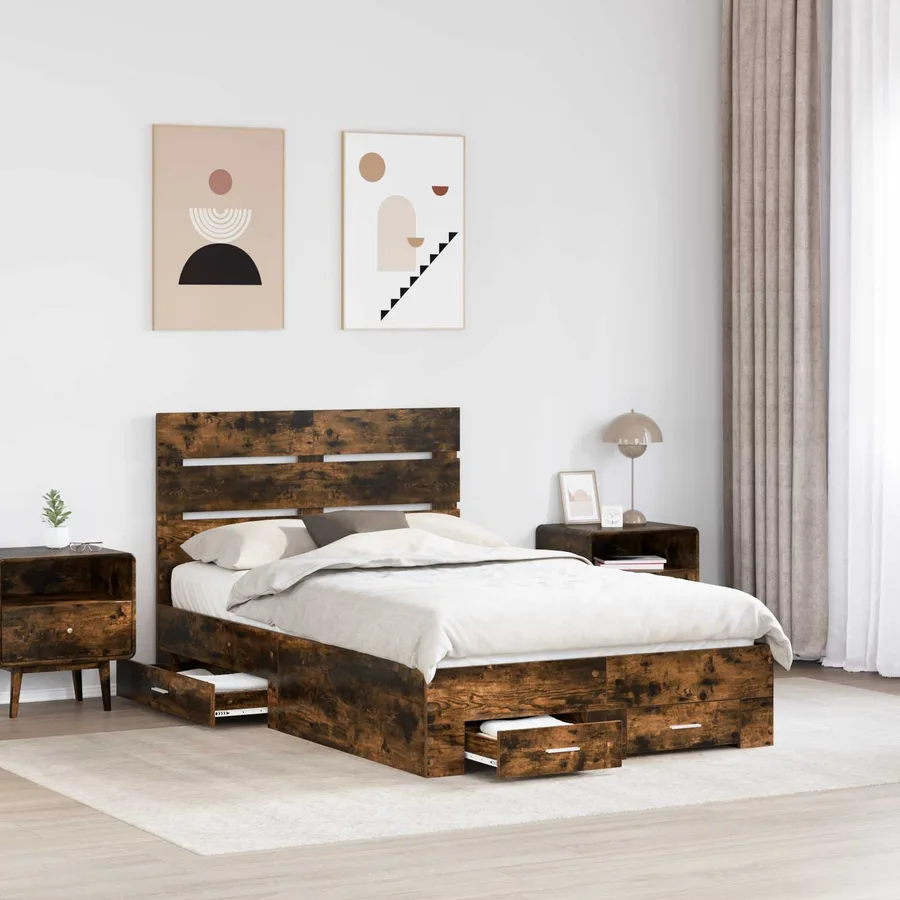 Cadre de lit Chêne fumé 135 x 190 cm Bois d'ingénierie - 3