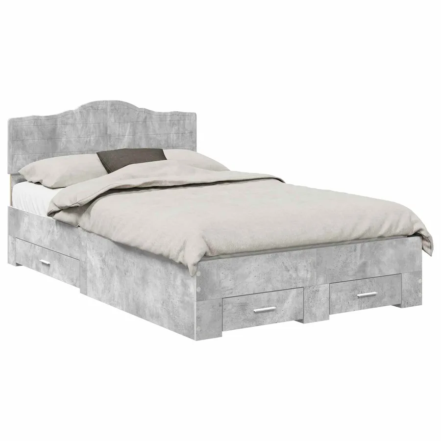 Cadre de lit Gris béton 135 x 190 cm Bois d'ingénierie - 2
