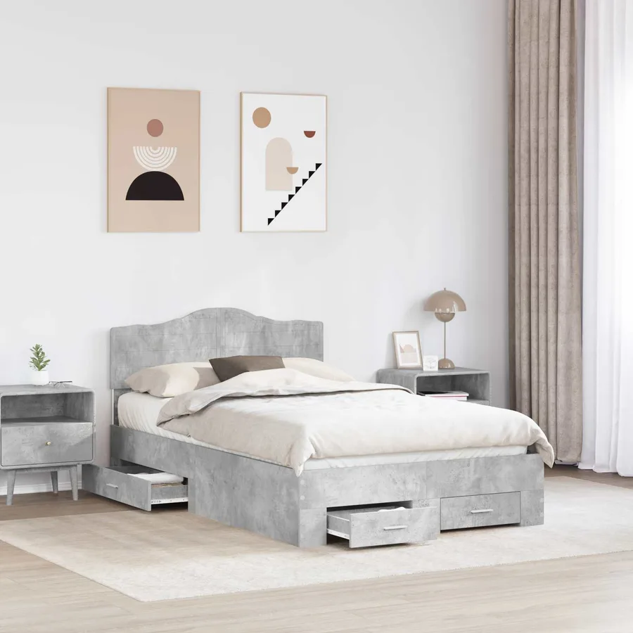 Cadre de lit Gris béton 135 x 190 cm Bois d'ingénierie - 3