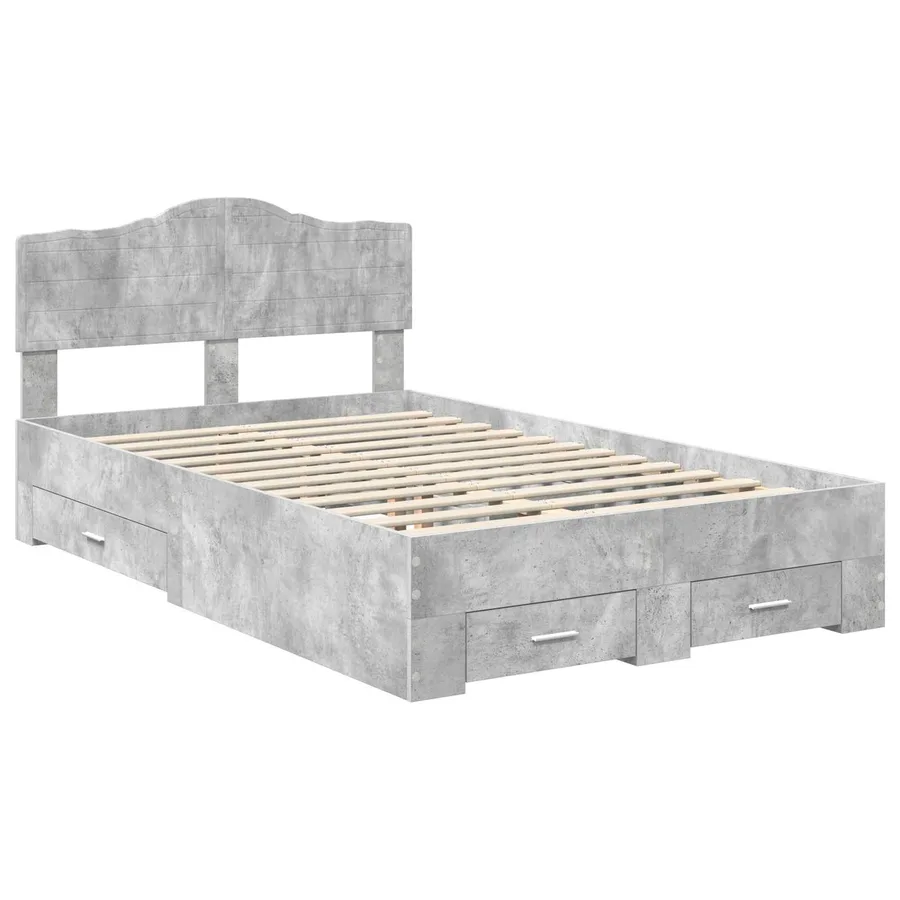 Cadre de lit Gris béton 135 x 190 cm Bois d'ingénierie - 4