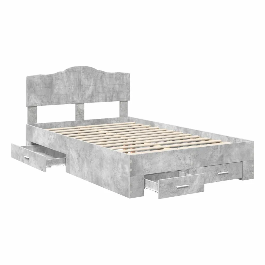 Cadre de lit Gris béton 135 x 190 cm Bois d'ingénierie - 5
