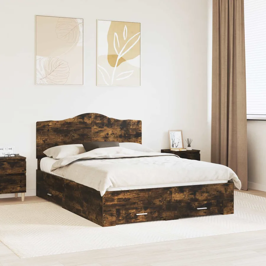 Cadre de lit Chêne fumé 140 x 190 cm Bois d'ingénierie