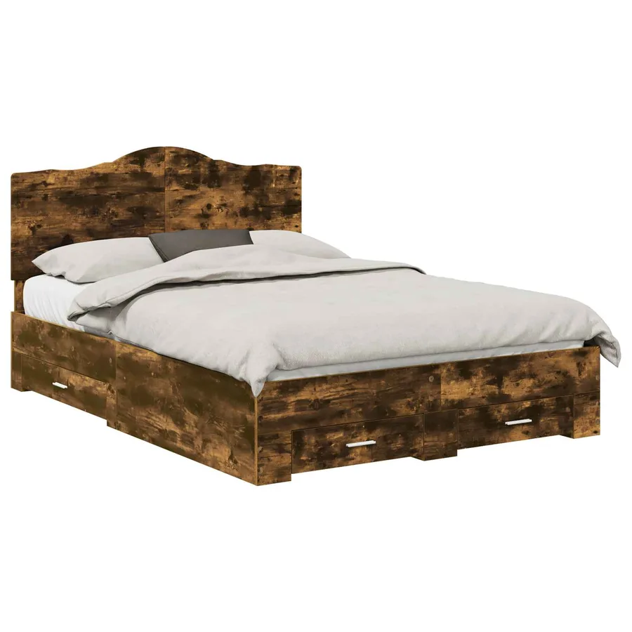 Cadre de lit Chêne fumé 140 x 190 cm Bois d'ingénierie - 2