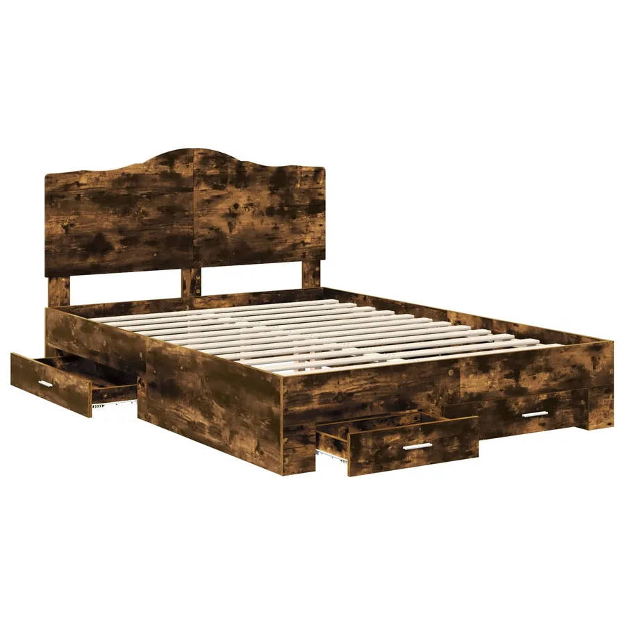 Cadre de lit Chêne fumé 140 x 190 cm Bois d'ingénierie - 5