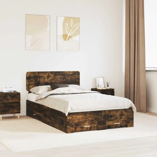 Cadre de lit Chêne fumé 135 x 190 cm Bois d'ingénierie