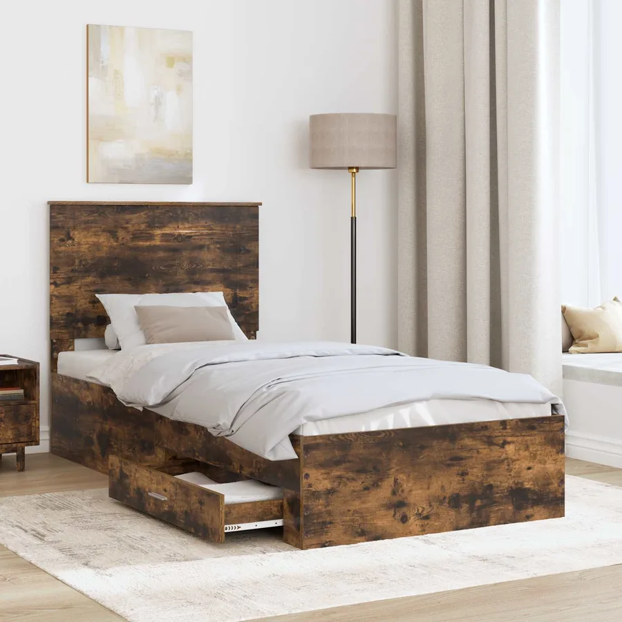 Cadre de lit Chêne fumé 90 x 190 cm Bois d'ingénierie - 3