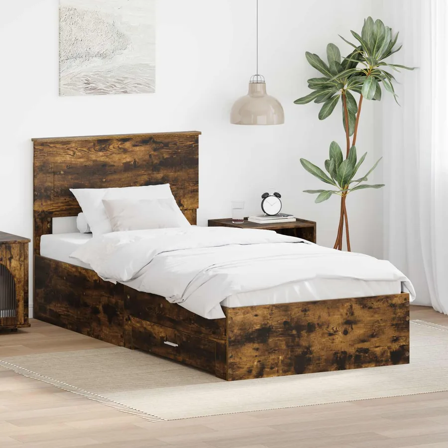 Cadre de lit Chêne fumé 90 x 190 cm Bois d'ingénierie