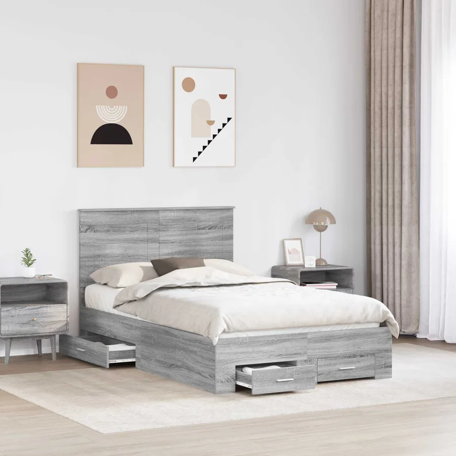 Cadre de lit Gris Sonoma 120 x 190 cm Bois d'ingénierie - 3