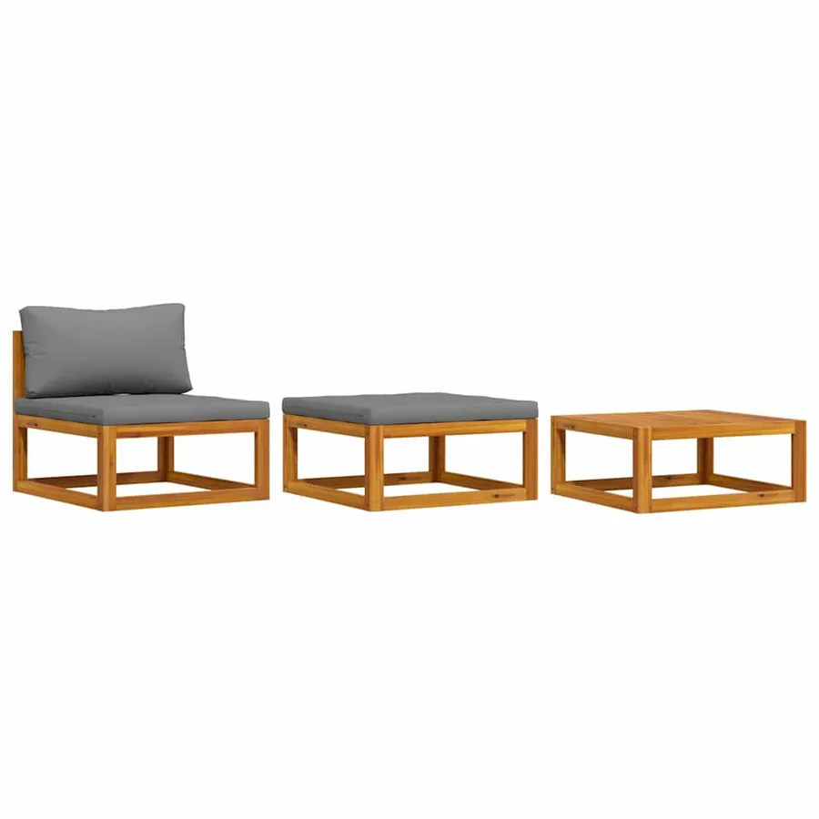 Salon de jardin 3 pcs avec coussins Bois d'acacia solide - 2